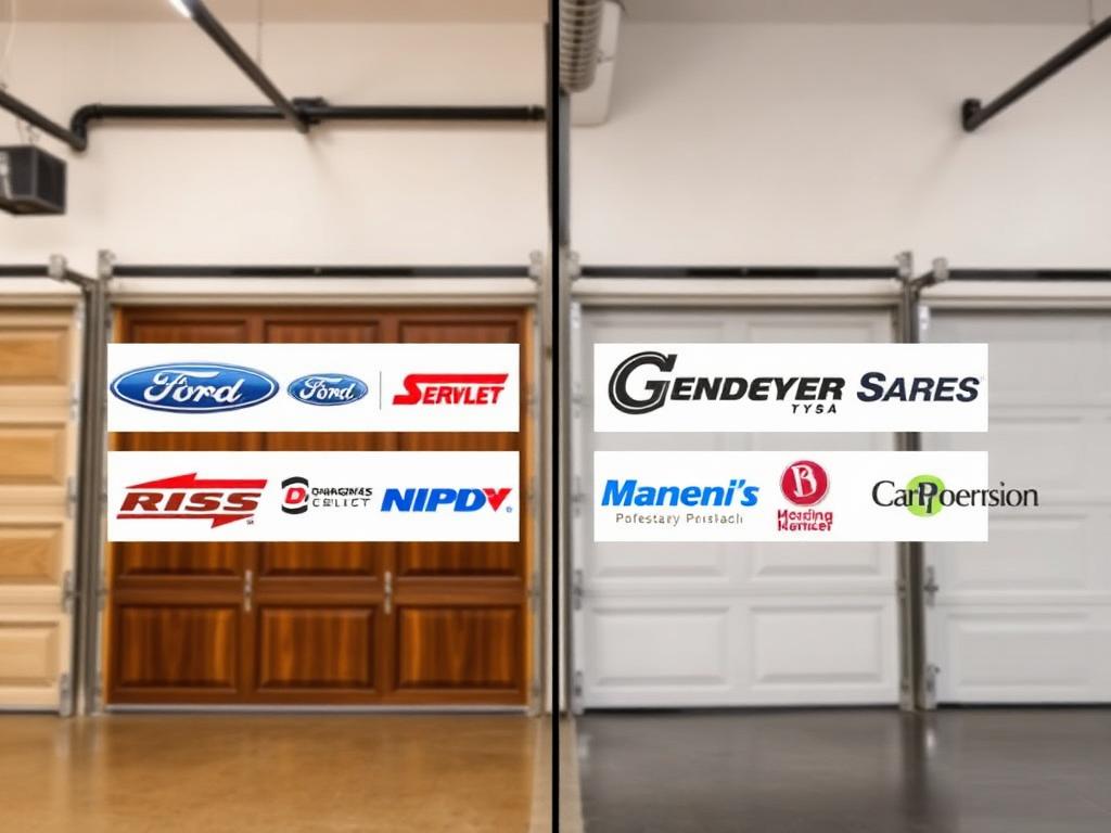 Various styles of premium garage doors showing different brand options for homeowners