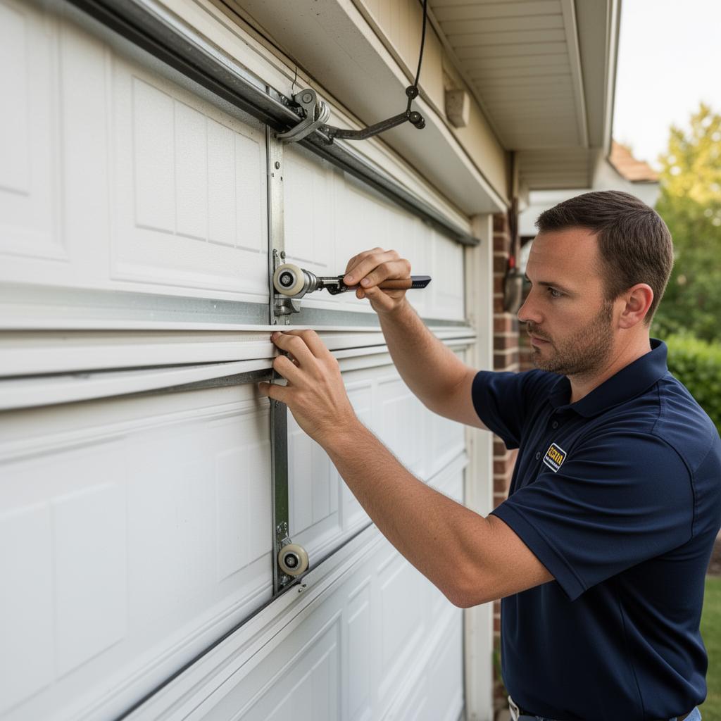 Professional garage door technician servicing a door in Provincetown MA